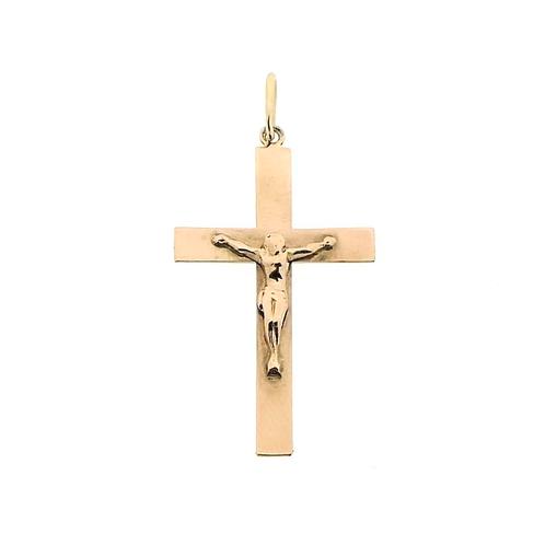 9 Krt. Hanger van een kruis met corpus (unisex, rose), Sieraden, Tassen en Uiterlijk, Antieke sieraden, Goud, Ophalen of Verzenden