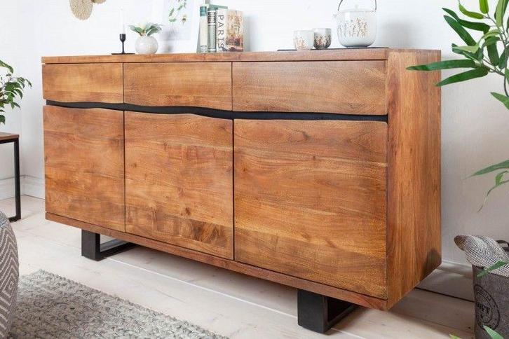 Massief houten dressoir MAMMUT 160 cm metalen boomrand met, Huis en Inrichting, Kasten | Dressoirs, Ophalen of Verzenden