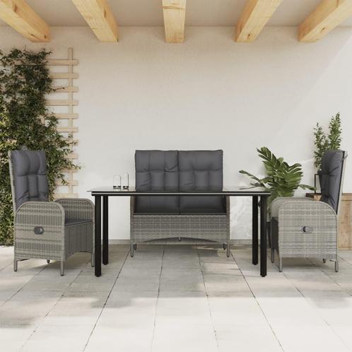 vidaXL 4-delige Tuinset met kussens poly rattan grijs, Tuin en Terras, Tuinsets en Loungesets, Tuinset, Nieuw, Rotan, Verzenden