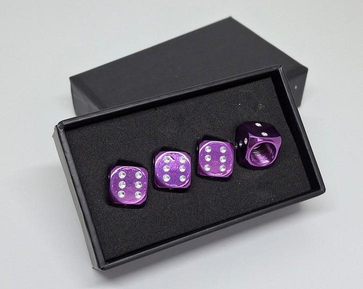Dobbelsteen ventieldopjes paars in cadeau-verpakking., Auto diversen, Tuning en Styling