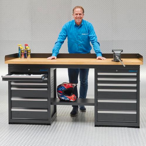 Datona Werkbank PRO - eiken werkblad - 12 lades - 200 cm -, Doe-het-zelf en Verbouw, Werkbanken, Nieuw, Ophalen of Verzenden