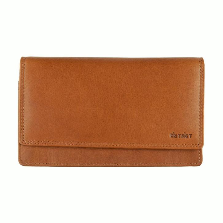 DSTRCT Leren Dames Harmonica Portemonnee RFID Cognac, Sieraden, Tassen en Uiterlijk, Portemonnees, Bruin, Nieuw, Overige merken