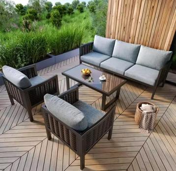Rotan Tuinset 5-Delig – Met Kussens en Glazen Tafel beschikbaar voor biedingen