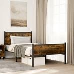 vidaXL Bedframe zonder matras metaal gerookt eikenkleurig, Huis en Inrichting, Slaapkamer | Bedden, 100 cm, Eenpersoons, Bruin
