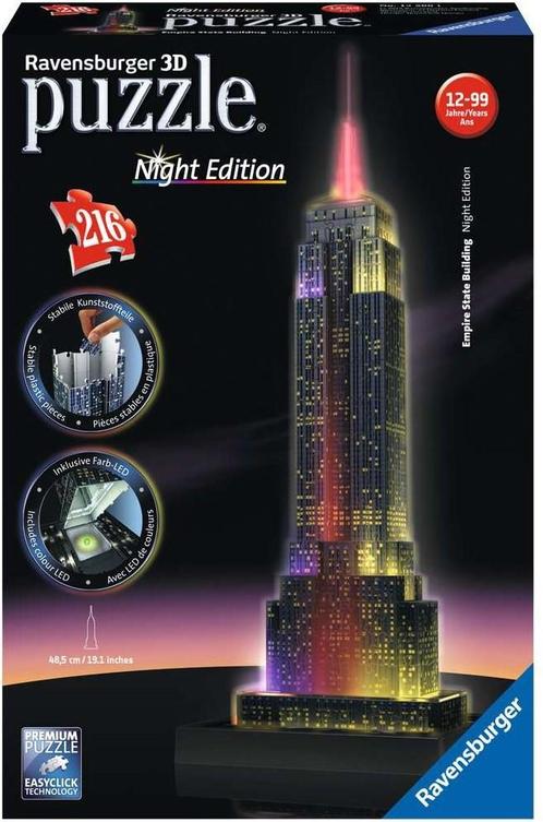 3D Puzzel - Empire State Building - Night Edition (216, Hobby en Vrije tijd, Denksport en Puzzels, Nieuw, Verzenden