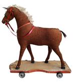 Beeld, Speelgoed paard op wielen - 57 cm - Stro, hout,, Antiek en Kunst