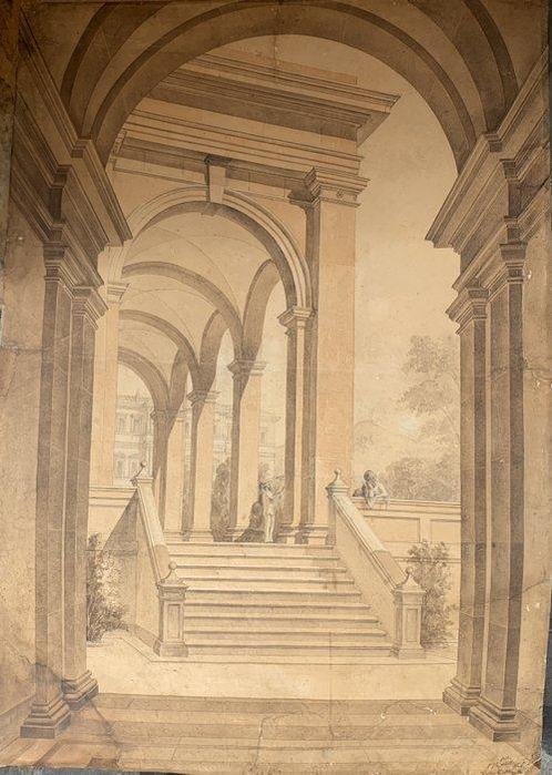 Scuola italiana (XIX), firmato Culbello - Palazzo a Roma, Antiek en Kunst, Kunst | Schilderijen | Klassiek