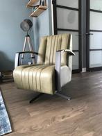 Leren draaifauteuil met stalen frame en stervoet - groen lee, Nieuw, Ophalen of Verzenden, Industrieel, 50 tot 75 cm