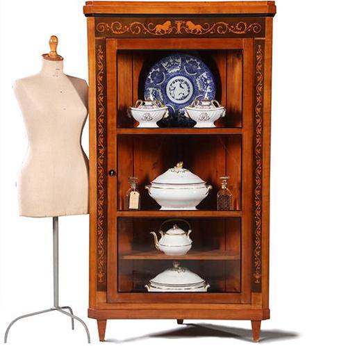 Hoekkast of hoekvitrine ca 1815 kersen berken ebben en gebru, Antiek en Kunst, Antiek | Overige Antiek, Ophalen of Verzenden