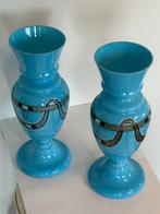 onbekent - Vaas (2) - Glas - 2x Blauwe Vasen!, Antiek en Kunst