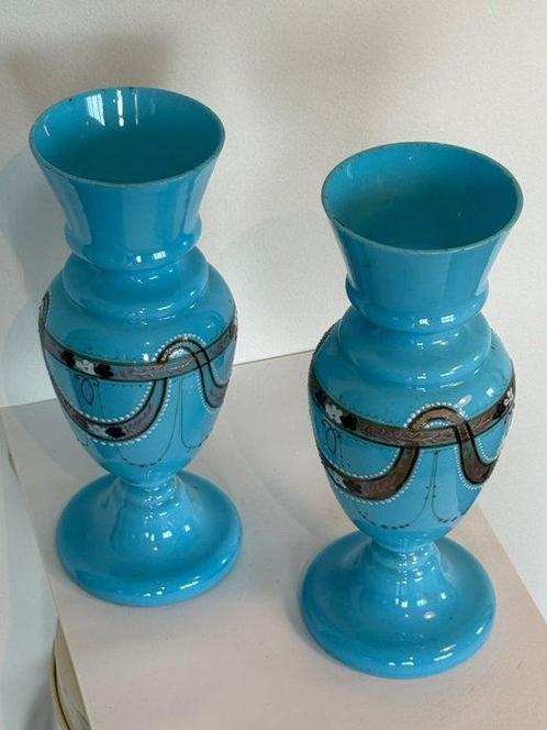 onbekent - Vaas (2) - Glas - 2x Blauwe Vasen!, Antiek en Kunst, Antiek | Glas en Kristal