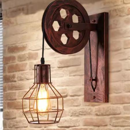 Industriële Vintage Wandlamp – LED Katrol Design, Huis en Inrichting, Lampen | Wandlampen, Nieuw, Verzenden