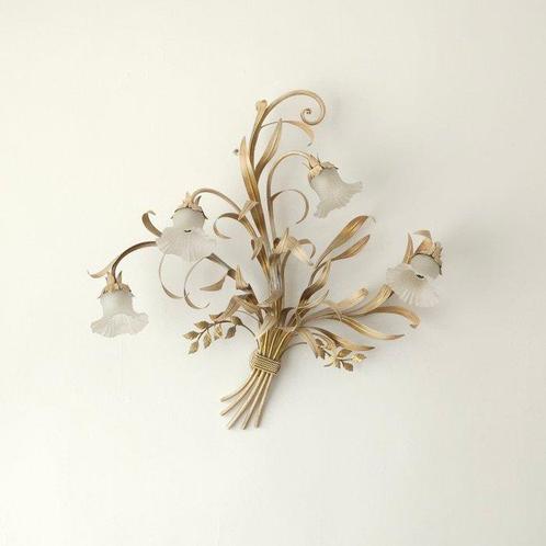 Wandlamp - Glas, IJzer - boeket van bladeren en stelen, Antiek en Kunst, Curiosa en Brocante