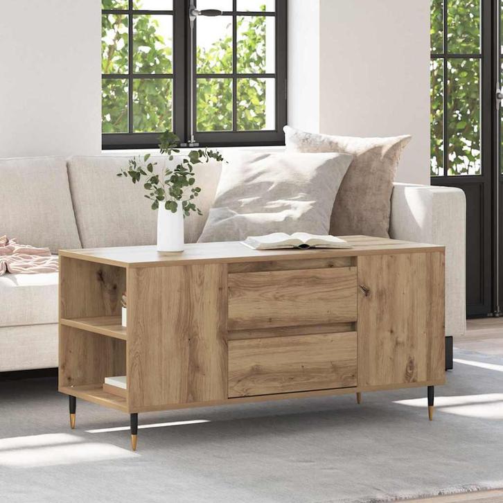 vidaXL Salontafel met lade artisanaal eikenkleurig 102 x, Huis en Inrichting, Tafels | Salontafels, Nieuw, Minder dan 50 cm, Overige houtsoorten