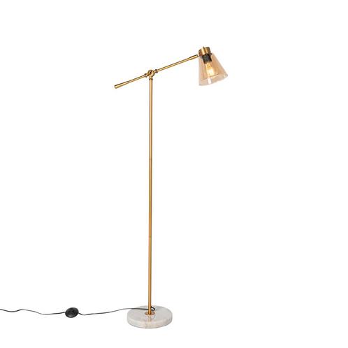 Art Deco vloerlamp brons met marmer en amber glas - Nina, Huis en Inrichting, Lampen | Vloerlampen, Nieuw, Glas, 100 tot 150 cm