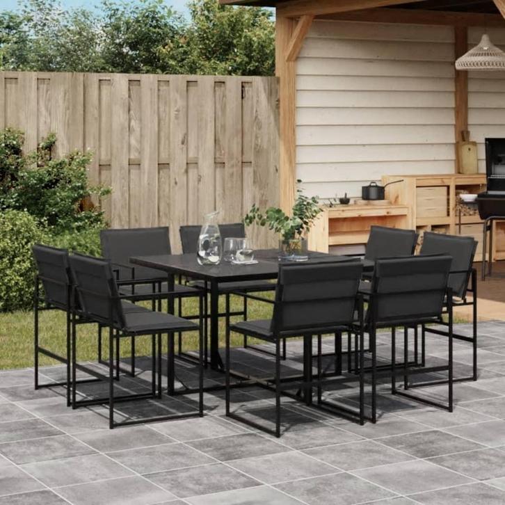 vidaXL 9-delige Tuinset met kussens textileen zwart, Tuin en Terras, Tuinsets en Loungesets, Tuinset, Nieuw, 8 zitplaatsen, Rvs