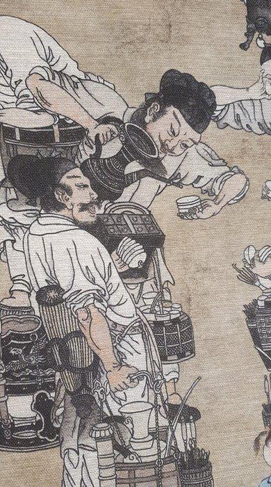 480x280cm!! Exclusieve stof met een scène van de theetijd, Antiek en Kunst, Antiek | Kleden en Textiel