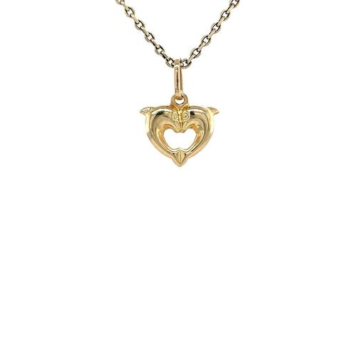 Gouden vintage hart hanger met dolfijnen 14 krt, Sieraden, Tassen en Uiterlijk, Kettinghangers, Nieuw, Ophalen of Verzenden