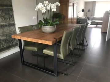 Set van 8 leren eetkamerstoelen - met designpoot - groen lee beschikbaar voor biedingen
