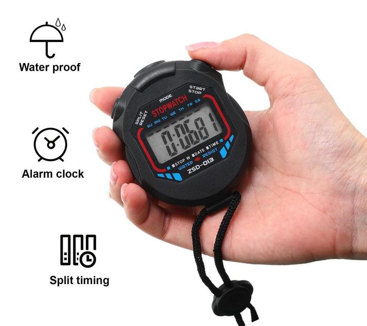 Digitale stopwatch (kleuren zwart-rood-blauw, ABS-kunststof, Doe-het-zelf en Verbouw, Gereedschap | Handgereedschap, Nieuw, Ophalen of Verzenden