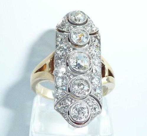 Ring - 14 karaat Geel goud, Platina - 1.70ct. tw. Diamant, Sieraden, Tassen en Uiterlijk, Ringen