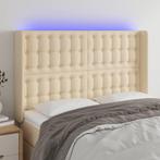 vidaXL Hoofdbord LED 147x16x118/128 cm stof crèmekleurig, Verzenden, Nieuw, Crème, Stof