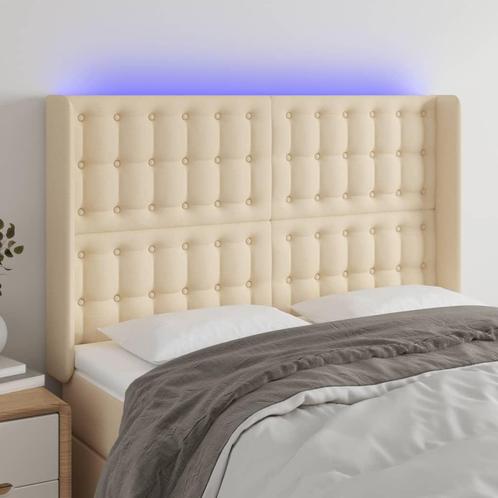 vidaXL Hoofdbord LED 147x16x118/128 cm stof crèmekleurig, Huis en Inrichting, Slaapkamer | Bedden, Crème, Nieuw, Stof, Verzenden
