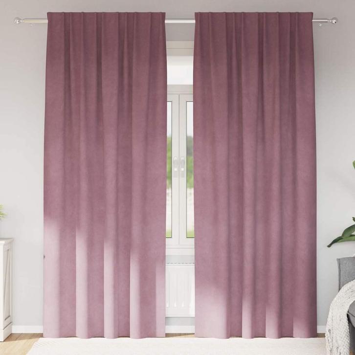 vidaXL Gordijnen met gordijnen 2 pcs Donkerroze 140 x 225 cm, Huis en Inrichting, Stoffering | Gordijnen en Lamellen, Nieuw, Verzenden