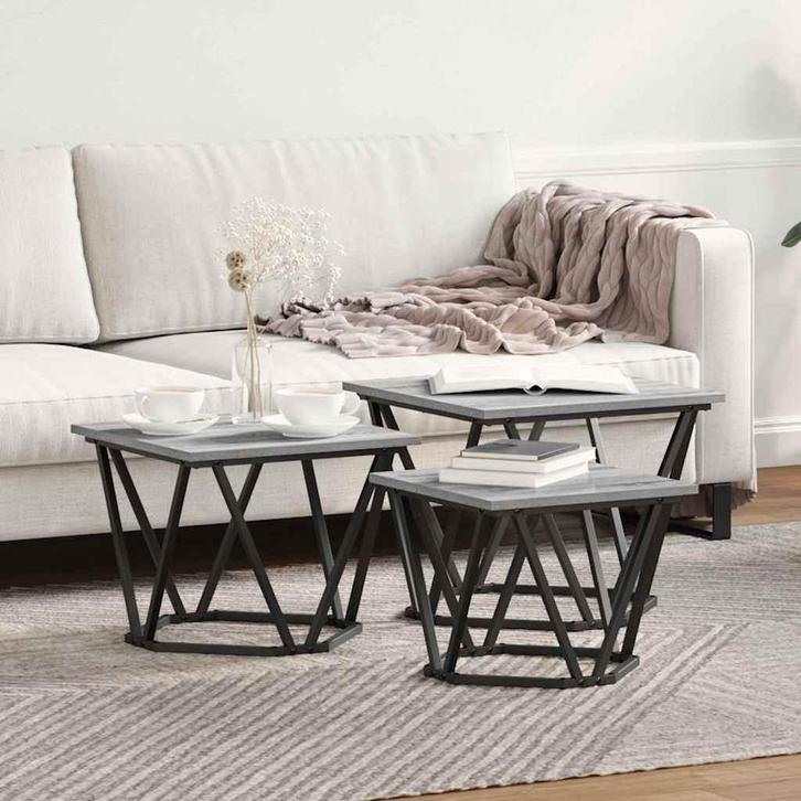 vidaXL Salontafel 3 pcs Grijs sonoma 50 x 50 x 40 cm, Huis en Inrichting, Tafels | Salontafels, Vierkant, Nieuw, Overige houtsoorten