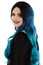 Pruik Selena Lang Haar Met Krullen Zwart Petrol Blauw, Nieuw, Verzenden