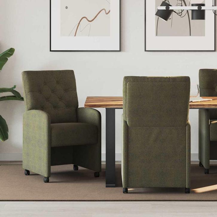 vidaXL Dining Stoelen met Wielen 2 pcs Leger groen 58 x 67 x, Huis en Inrichting, Stoelen, Nieuw, Verzenden