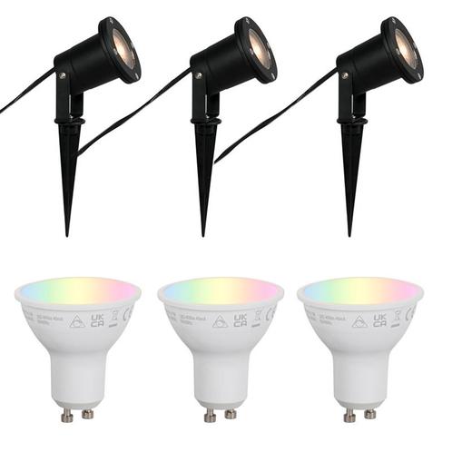 Set van 3 smart tuinspots zwart incl. snoer en stekker 200cm, Tuin en Terras, Buitenverlichting, Nieuw