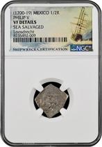 Loosdrecht Scheepswrak 1/2 Reales Mexico 1700-1719 NGC, Verzenden, Zilver