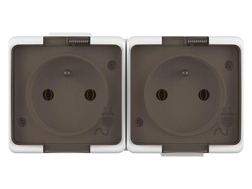 Dubbele stopcontact waterdicht - Met penaarde - Opbouw, Tuin en Terras, Buitenverlichting, Ophalen of Verzenden