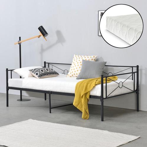 Metalen bed Alvesta met bedbodem matras 90x200 cm zwart, Huis en Inrichting, Slaapkamer | Matrassen en Bedbodems, Nieuw, Verzenden