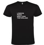 Toeterland op t-shirt als print met London, Paris, New York,, Kleding | Heren, T-shirts, Nieuw, Overige maten, Roly, Verzenden