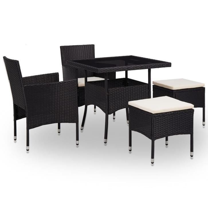 vidaXL 5-delige Tuinset poly rattan en glas zwart, Tuin en Terras, Tuinsets en Loungesets, Tuinset, Nieuw, 4 zitplaatsen, Rotan