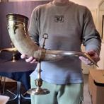 Kaarsenhouder (2) - Messing - Hoorns des overvloed, Antiek en Kunst, Antiek | Klokken