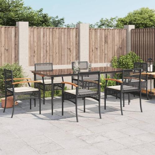 vidaXL 7-delige Tuinset met kussens poly rattan zwart, Tuin en Terras, Tuinsets en Loungesets, Tuinset, Nieuw, 6 zitplaatsen, Rotan