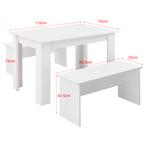 Eethoek set tafel 110x70x73 en banken 86,5x33x43,5 cm wit, Verzenden, Nieuw