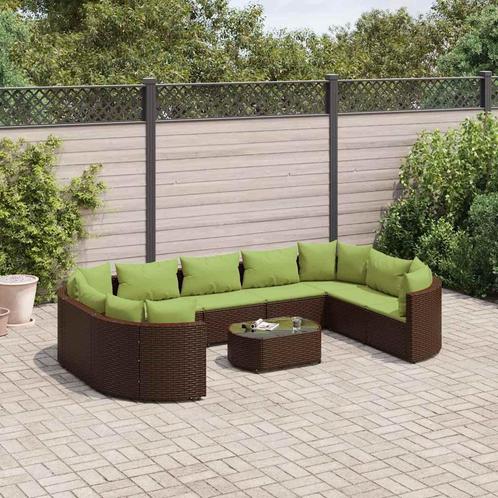 vidaXL 10-delige Loungeset met kussens poly rattan bruin, Tuin en Terras, Tuinsets en Loungesets, Loungeset, Nieuw, Meer dan 8 zitplaatsen