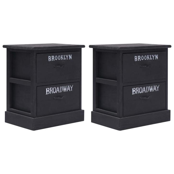vidaXL Nachtkastjes 2 st 38x28x45 cm paulowniahout zwart, Huis en Inrichting, Slaapkamer | Nachtkastjes, Nieuw, Minder dan 45 cm