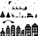 18-delig Kerstdorp - Statische Raamsticker - zwart
