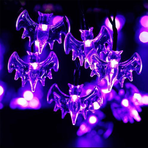 Halloween solar lichtsnoer vleermuis - met 50 paarse leds, Tuin en Terras, Buitenverlichting, Waterbestendig, Led, Licht-donker-sensor