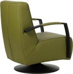 Groene leren industriële draaistoel - staal zwart frame met, Nieuw, Ophalen of Verzenden, Modern, 50 tot 75 cm