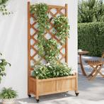 vidaXL Plantenbak met latwerk en wielen massief vurenhout, Verzenden, Nieuw, Hout