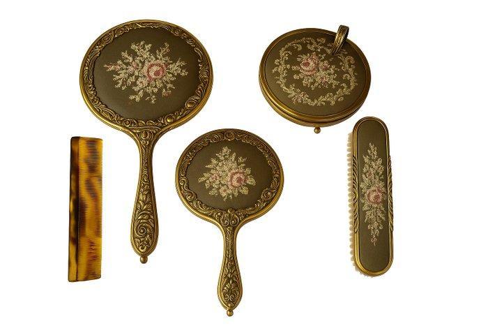 Art Deco Toiletset (5) - Glas, Messing - toilettas, Antiek en Kunst, Curiosa en Brocante