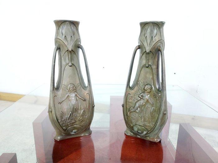 Jean Garnier - Vaas (2) - Legering - Art Nouveau, Antiek en Kunst, Curiosa en Brocante