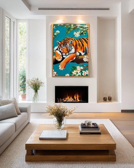 E. García - LA MIRADA DEL TIGRE XL (NO RESERVE), Antiek en Kunst, Kunst | Schilderijen | Modern