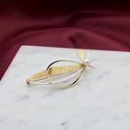 Bicolor gouden broche met parel (witgoud, modern, geelgoud), Sieraden, Tassen en Uiterlijk, Broches, Gebruikt, Overige kleuren